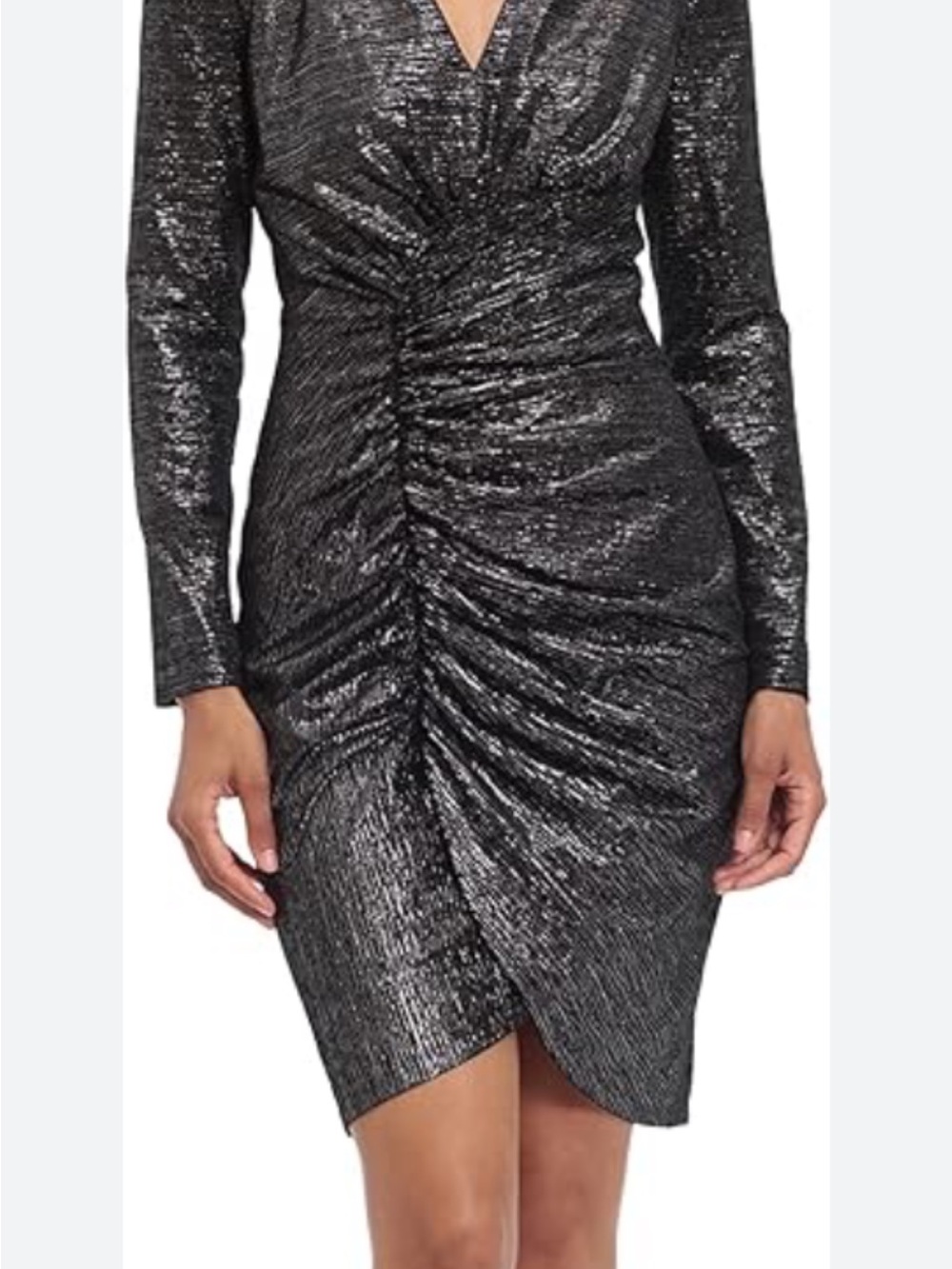Lulu’s Metallic Black Ruched Long-Sleeve Dress 0227